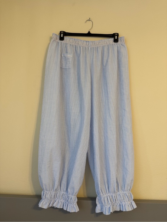 Matilda Jane Pants - Intimately Free People Seersucker Stripe Bloomers Pants L Blue Ruffle Hem